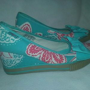 SUGAR Women's Aqua Slip On Canvas Wedges 7.5 W
